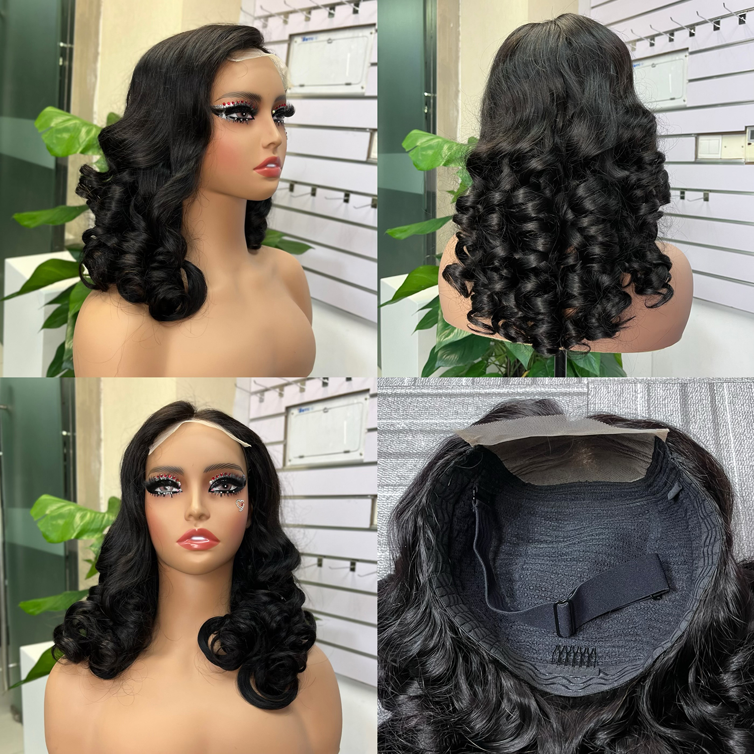 5x5 Glueless Double Drawn Bouncy Curl Transparent Lace Closure Wig